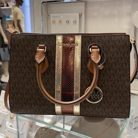 Michael Kors Sheila Medium Signature Logo and Metallic Satchel Crossbody ZC NWT - Picture 13 of 16